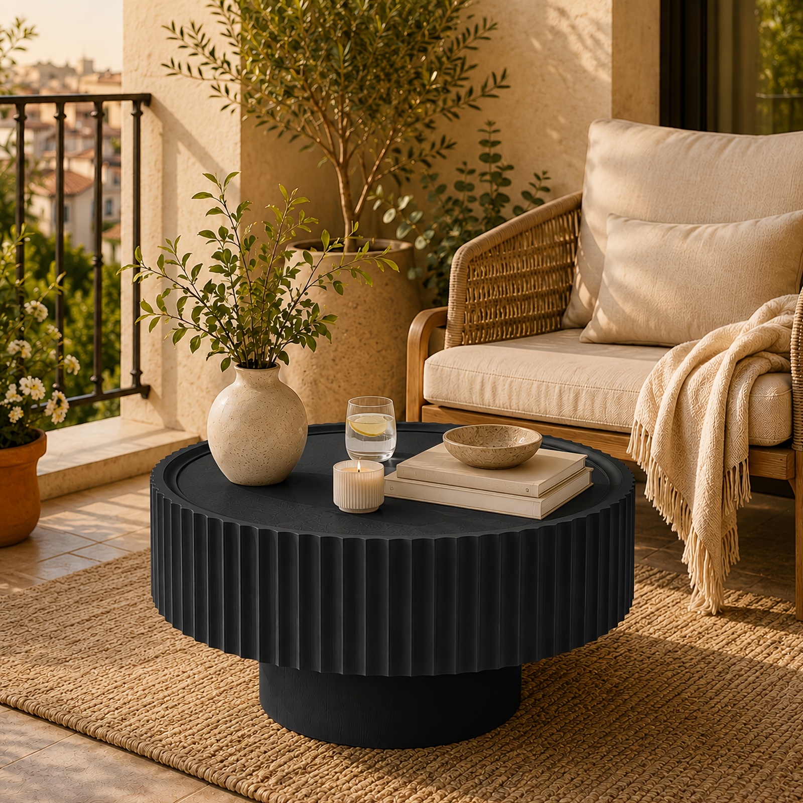 Image of Modern Round Coffee Table With Recessed Design & Mushroom-shaped Top - Suitable For Living Room, Balcony, Study - Assembly Minimalist Furniture, Space-saving Contemporary Table For Small Spaces ()