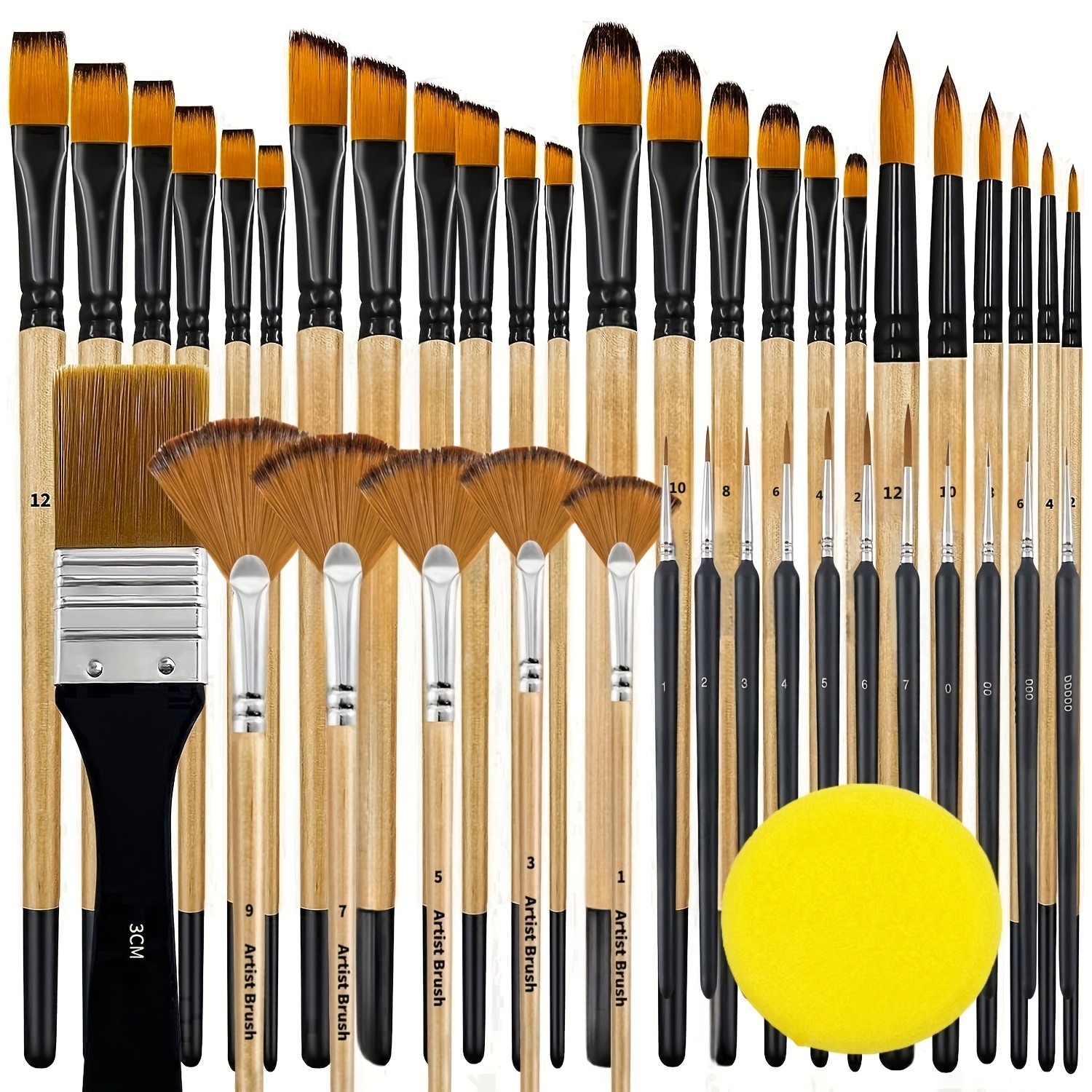 

42pcs Paint Brushes Set For Artists And Beginners, Nylon Bristles Suit For Acrylic Painting, Watercolor, Oil, Gouache, Brush Tip Contain Flat, Round, Angle, Filbert, Fan, Detail Brushes.
