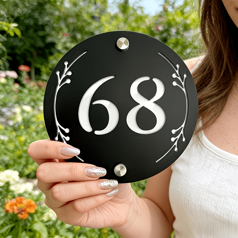 TEMU Plaque d'adresse personnalisable en acrylique découpé au laser avec nom/numéro personnalisé - Panneau de numéro floral élégant à double couche