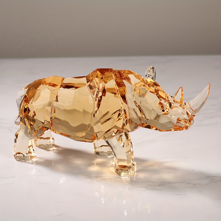 Golden Acrylic Rhinoceros Statue - Modern Geometric Home Decor