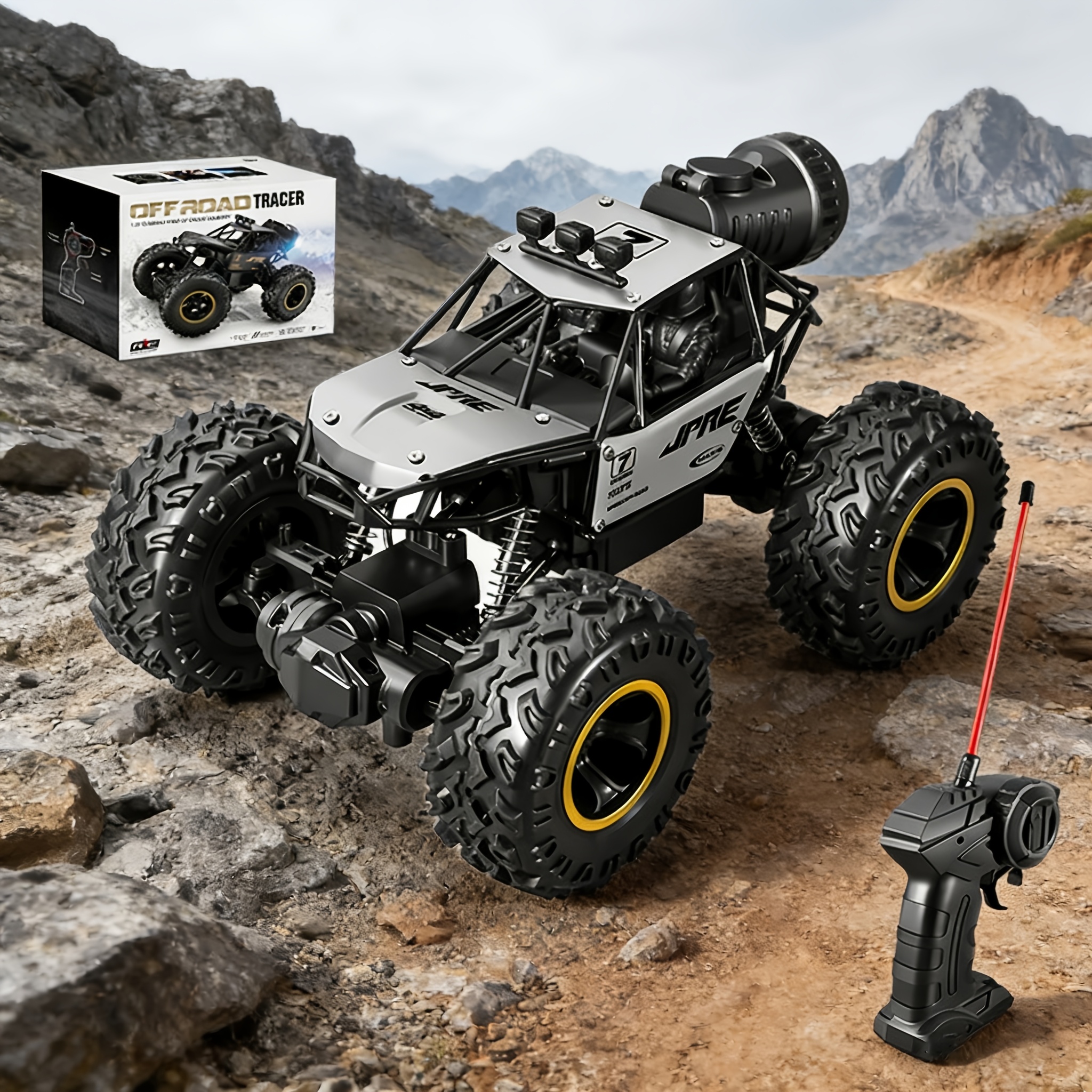 TEMU Voiture tout-terrain 1:24 avec jet arrière, camion télécommandé équipé de batteries rechargeables, véhicule électrique tout-terrain à charge, ,