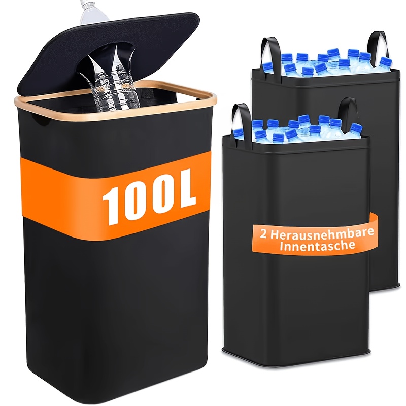 TEMU Household Recycling Bin With 2 Detachable Inner Bags For Easy Reuse. Made From 600d Oxford Fabric, Suitable For Bottled Products, And For