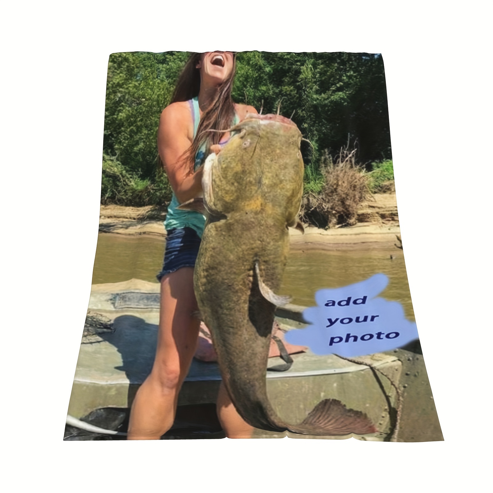 

Personalized Fishing Photo Blanket - , Single-sided Print | Customize With Your & | Cozy 50"x40" For Home Or Office , Fishing Blanket