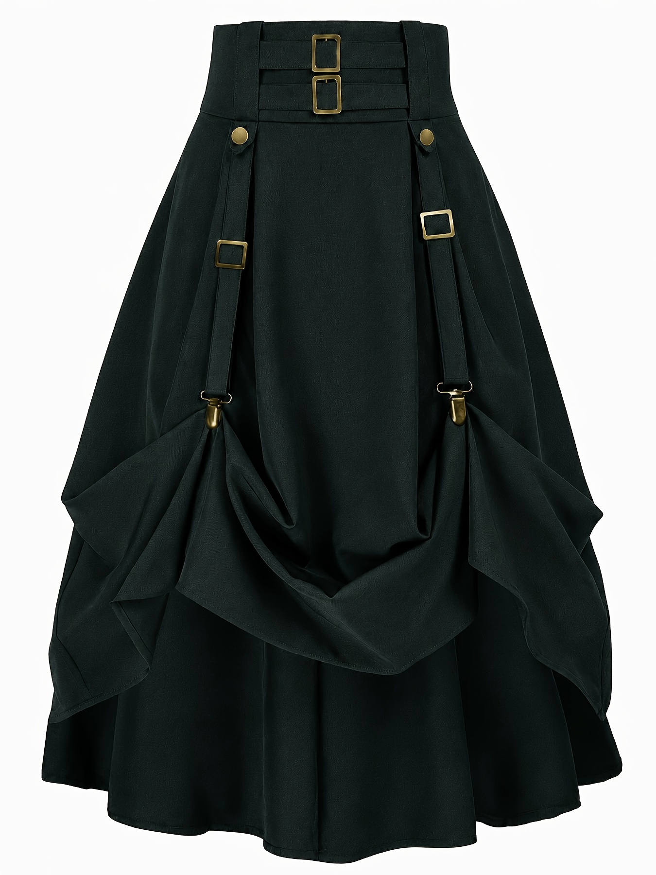 Color: fern green Plus Size Gothic Metal Embellished Pleated Skirt with Multi-Layer Asymmetrical Hem, Suitable for Punk Party Outfits
