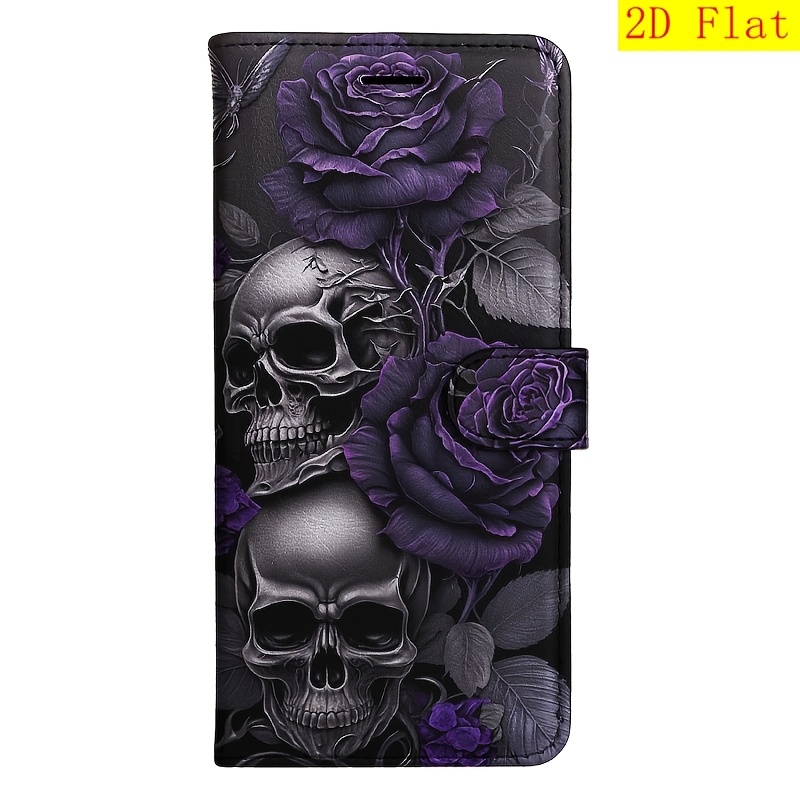 TEMU Phone Case - 2d Flat Skeleton Flip Wallet Case For S8 S9 S10 M10 A30s A50s Note 10 20 A10s A20s A51 A71 S20 A11 A31 S20 S21 A42 A12 A16 A32 A52s