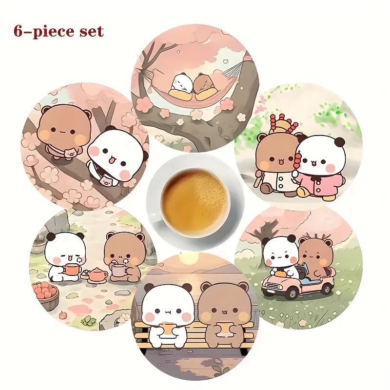 6pcs Couple Bear Coaster Set - & Dudu , Romantic , For Bedroom And Dining Room Decor, Great Gift For