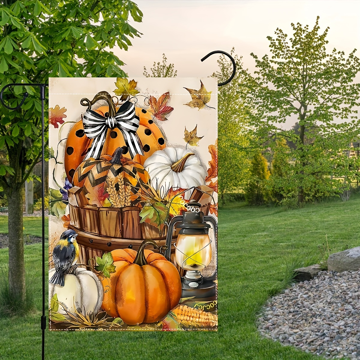 

1pc, Autumn Pumpkin Harvest Garden Flag, Autumn Maple Leaf Flag, Lawn Farm Garden Decor 12 X 18 Inches Garden Decor Double-sided, Home Decor, Yard Decor, Outdoor Decor, Lawn Decor, Flag Only