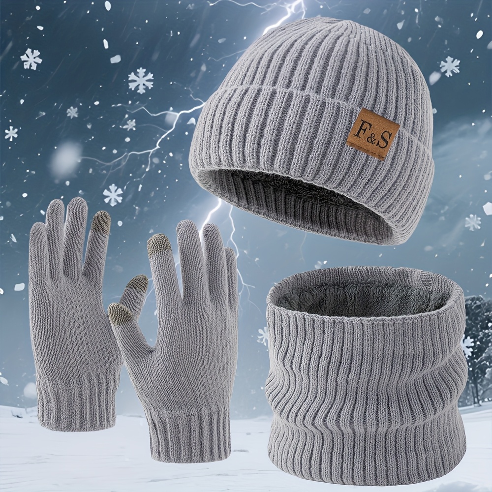 Lot de Trois Bonnets Tricotés Épais Doublés pour Jeunes - Automne et Hiver, Ensemble Mixte Unisexe, Bonnet Chaud Décontracté pour Extérieur, Bonnet de Ski Polyvalent et Tendance, Bonnet de Cyclisme, Bonnet de Crâne pour Temps Froid, Chapeaux de Saison,Bonnet élégant,Ajustement Extensible,Lavable en