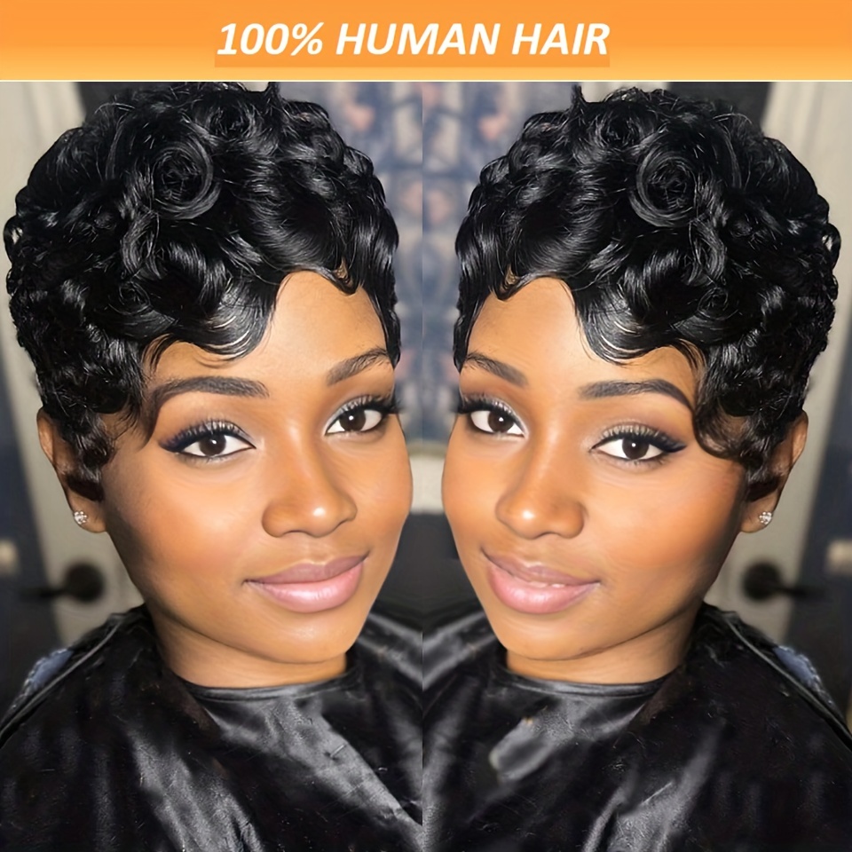 

Chic Cut Brazilian Human Hair Wig For Women - Elegant Loose Curly, Full Machine Made, Non-lace Glueless With Bangs,