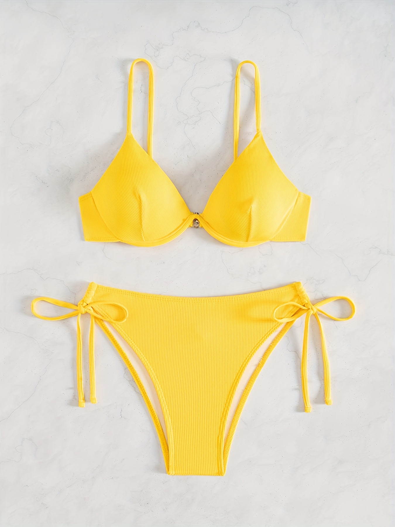 2024 New Arrival - Vibrant Yellow Strapless Bikini Set with Steel Support & Tie-Up Design for Women, High Stretch Polyester Blend, Perfect for Swimming & Beach, Beach Attire|Vibrant Swimsuit|Stretchy Fabric