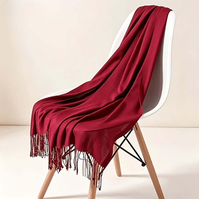TEMU 1 78.74-inch Elegant Solid-color Tassel Scarf, An Elegant Accessory With A Soft Texture, Suitable For . In Multiple Colors Including White,