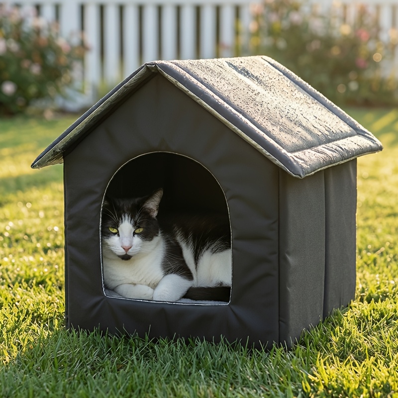Outdoor Air-Conditioned Pet Cat House, Comfortable Temperature-Locking Cat Bed, Detachable Cat Bed, Thickened Aluminum Foil Insulation for Cold Protection, Suitable for Rain and Snow Resistant