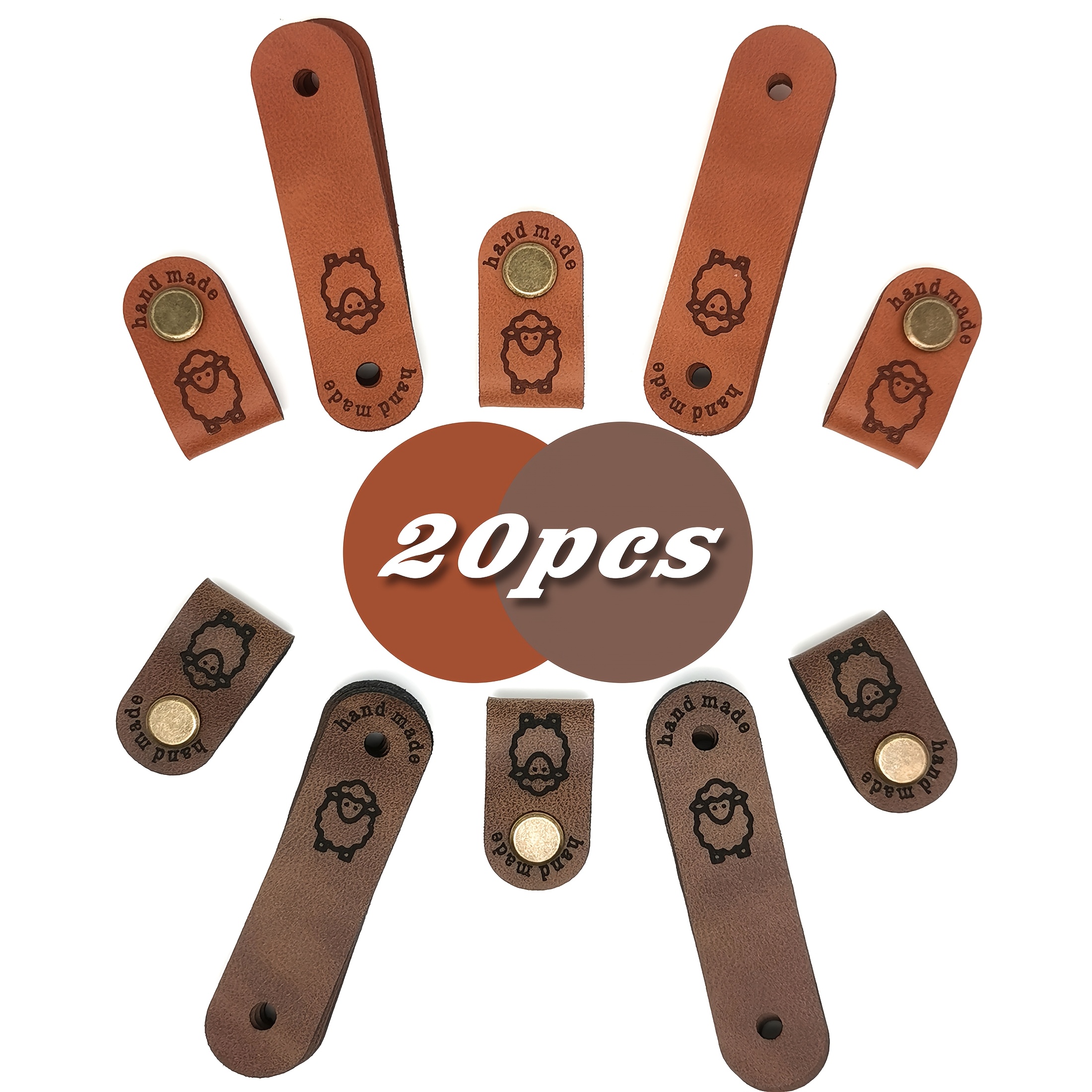 

20pcs Sheep Pattern Leather Tags With Large Nails - Craft And Sewing Supplies, Leather, Ideal For Knitting Projects, Leather Craft