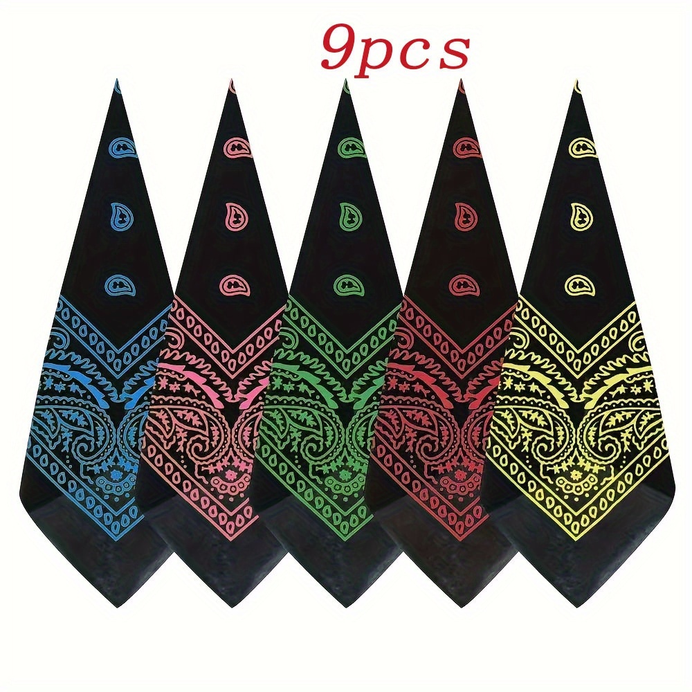 TEMU 9pcs Bohemian Paisley Pattern Scarves | Unisex, Vintage Style, Ideal For Street Hip-hop And Casual