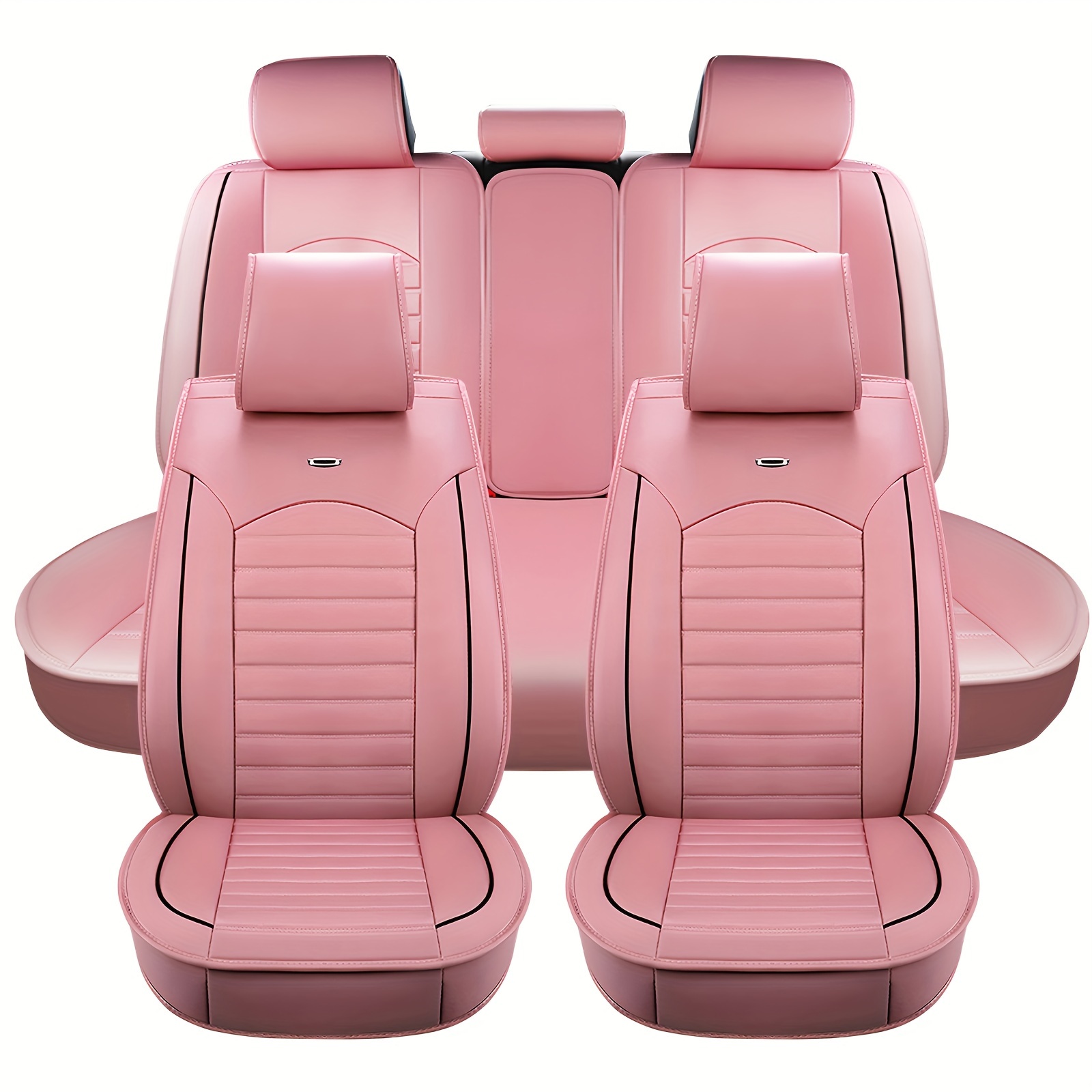 TEMU Pink Leather 5 Seats Car Seat Covers Waterproof Front Rear Back Full Set Cover Row Cover Universal Seat Cushion Protector For Most Car Sedan Truck Suv