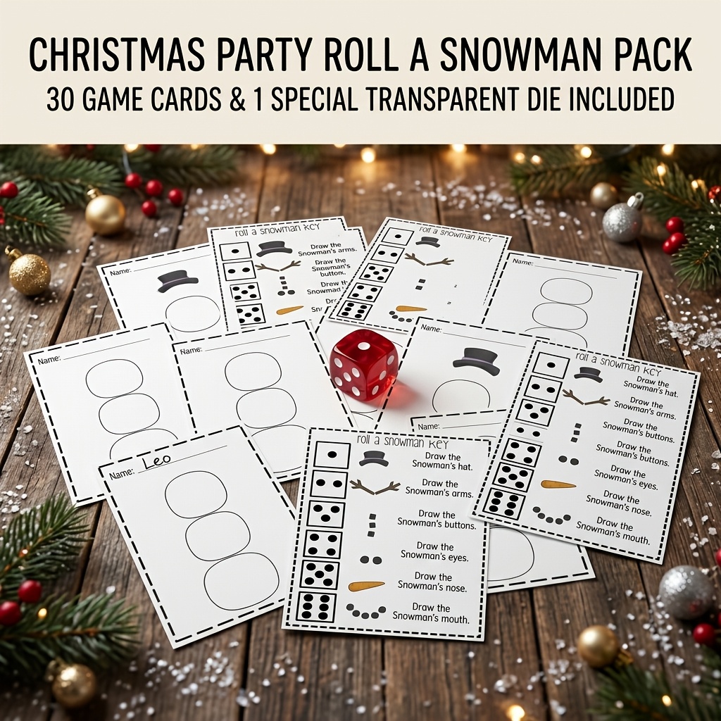 Roll a Snowman Game Cards with Dice Numbers