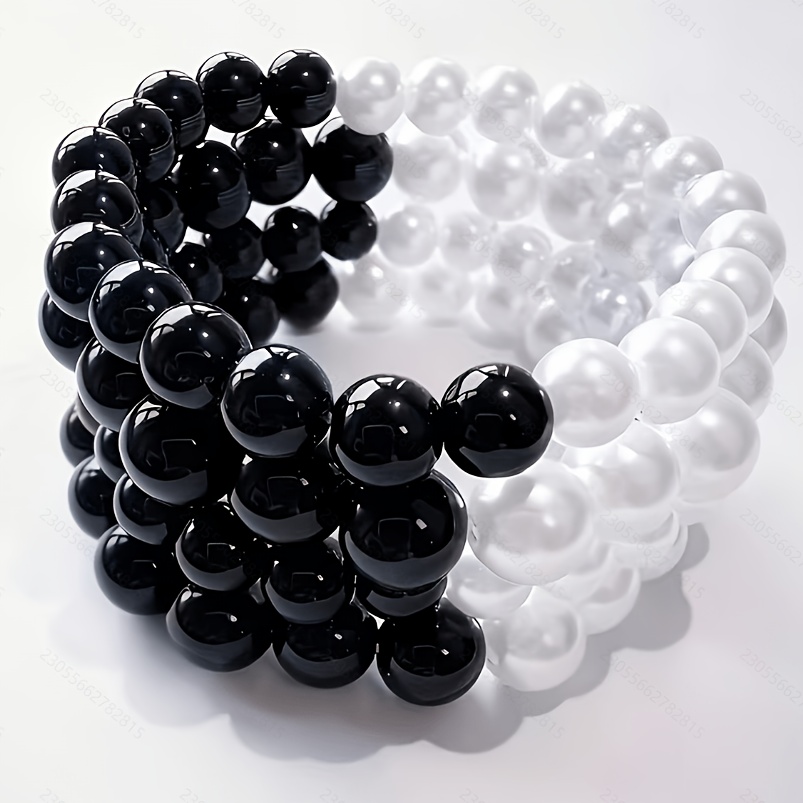 TEMU Set de 4 pulseras elásticas y negro con de perlas, ideales para regalos y versátiles para el uso diario