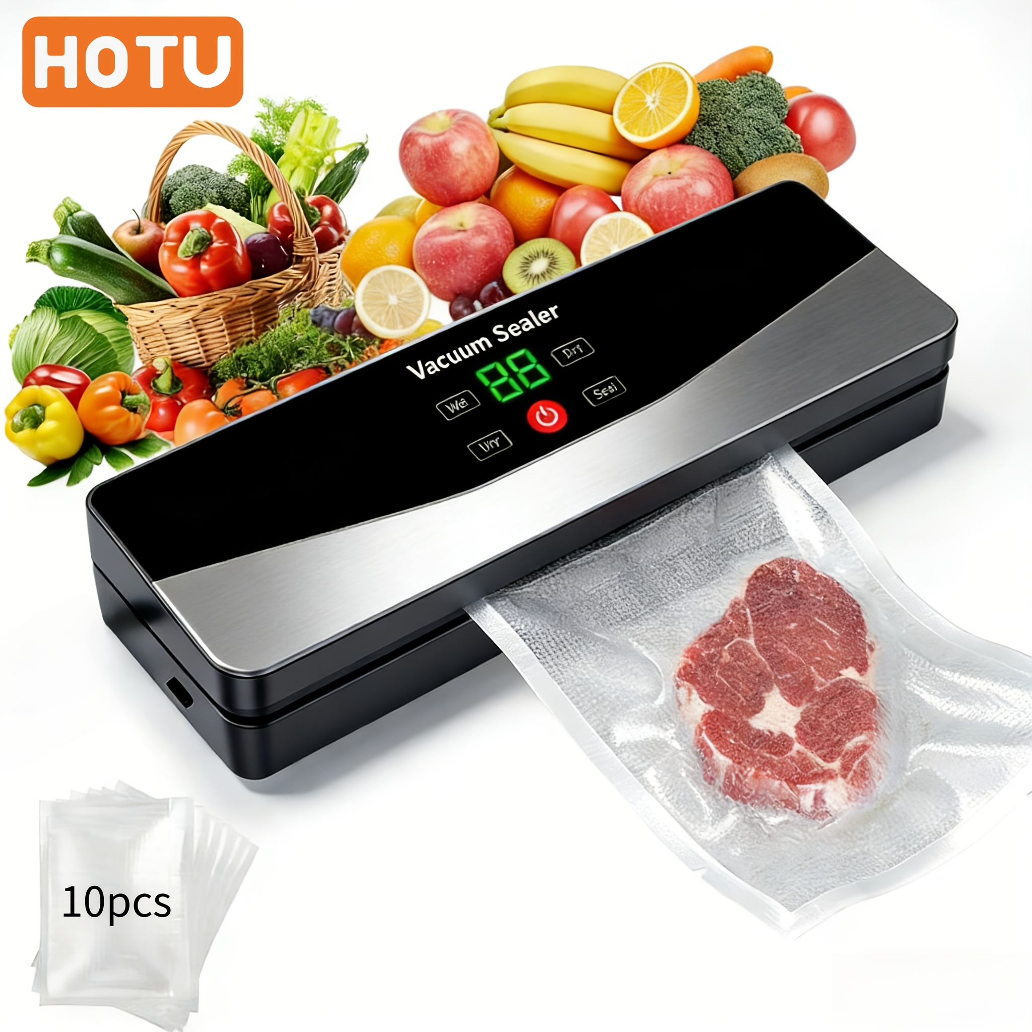E-shop Der HOTU USB Wiederaufladbare Vakuumierer für Lebensmittel wird mit 10 Vakuumbeuteln geliefert und ist somit für Küchen im Innenbereich und