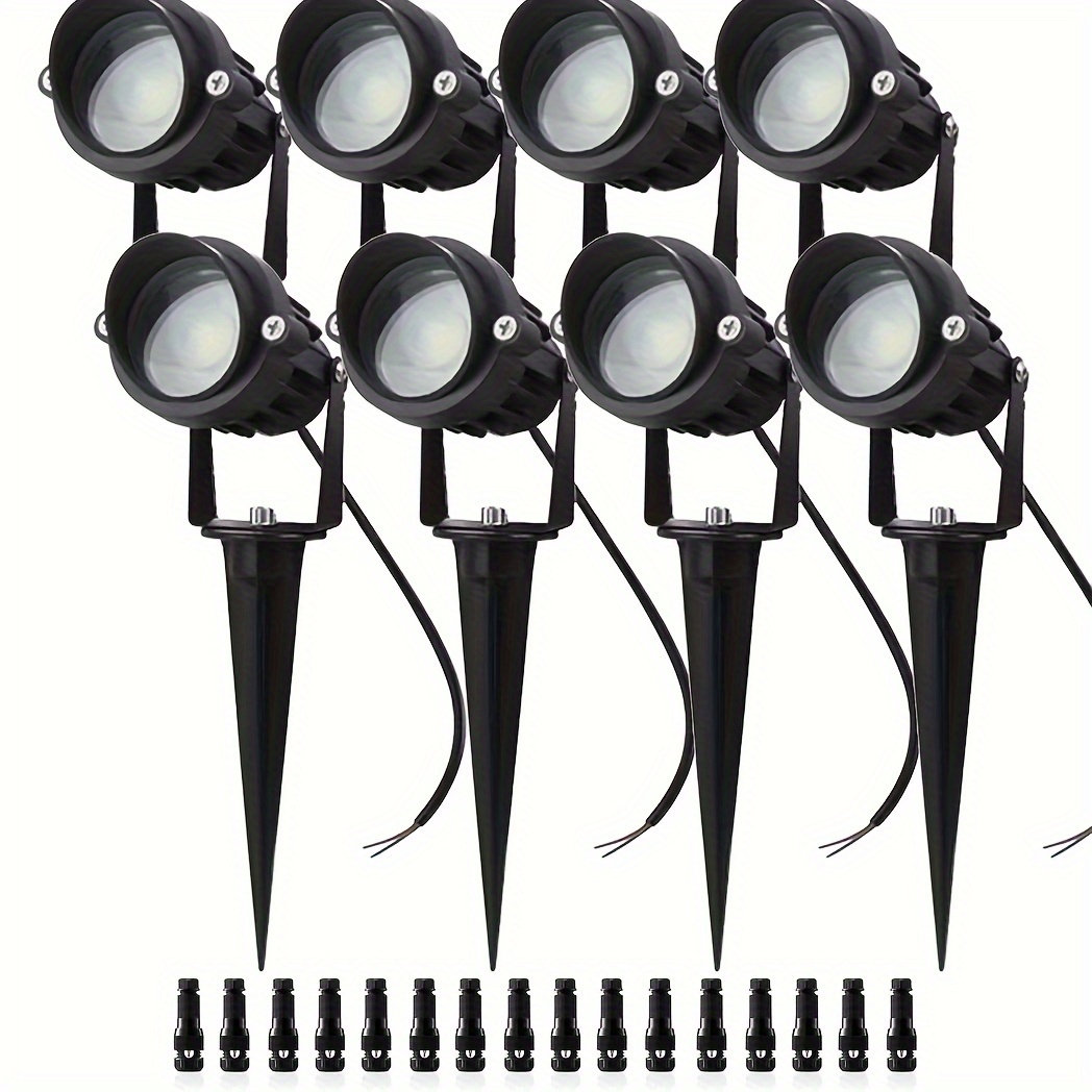 

8pcs/set Spotlight, 10w Led Landscape Light With Connector, 12v Low, 1000lm Warm White, Waterproof Outdoor Lighting For Pathway, Yard, Tree, Flag, Yard