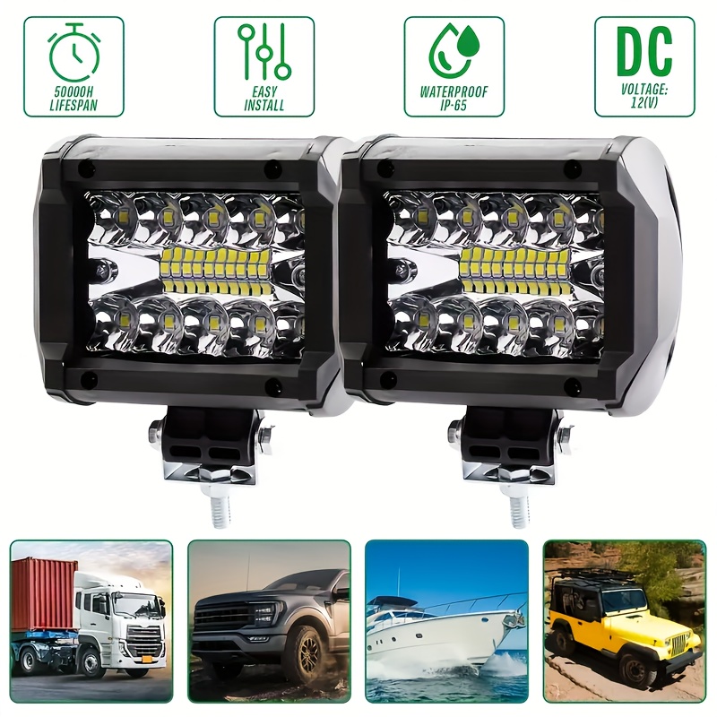 TEMU 2/4pcs 4 Inch Led Work Light 200w Car Truck Motorcycle Boat Universal Brightness Day Driving Shockproof External Modified Car Driving Light Bar Work Light Lighting Universal, Without Battery