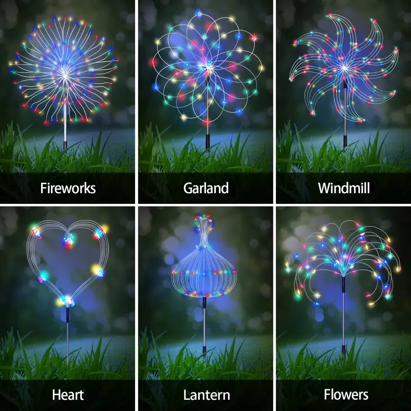 8 pack solar garden firework lights outdoor 8 480 leds waterproof copper wire diy solar decorative lights for yard pathway party decor garden lawn halloween christmas Product details 9