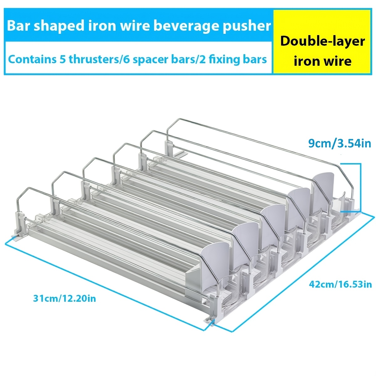 Image of 5 Set Beverage Pusher Drink Propeller, Refrigerator Beverage Organizer, Adjustable Width Partition, Space-saving, Messy Issues, Kitchen Supplies.