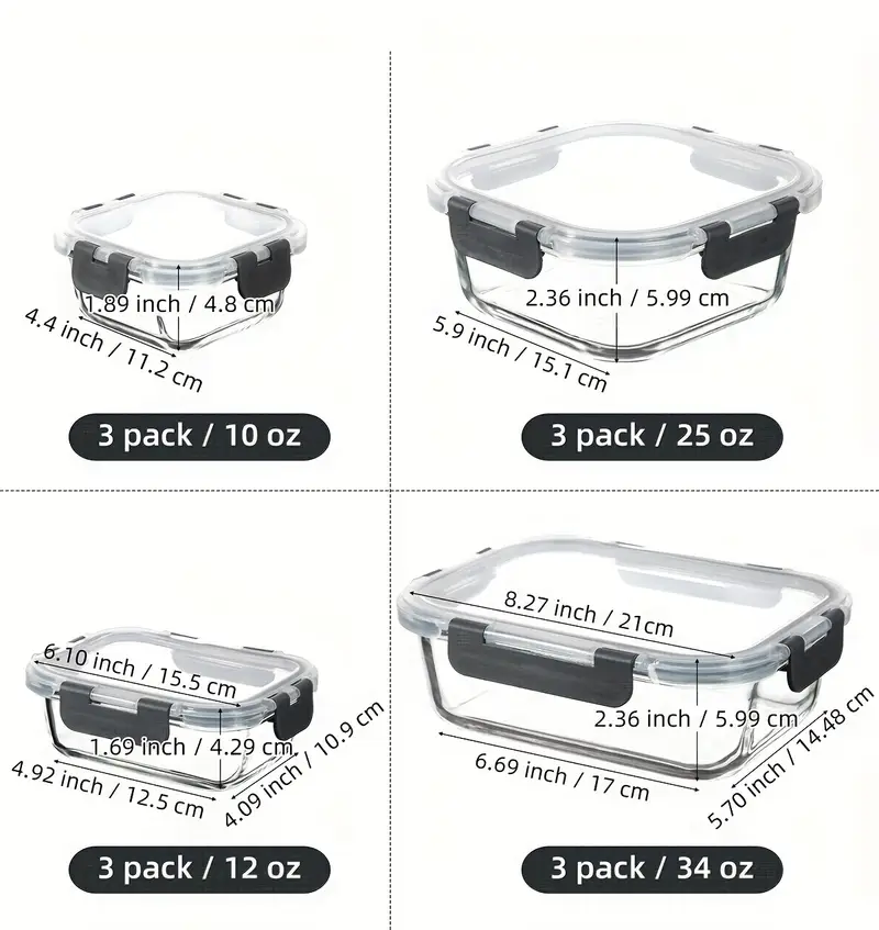 12 pack high borosilicate glass food storage containers set glass food meal prep containers with leakproof airtight lids home kitchen portion control Product details 3