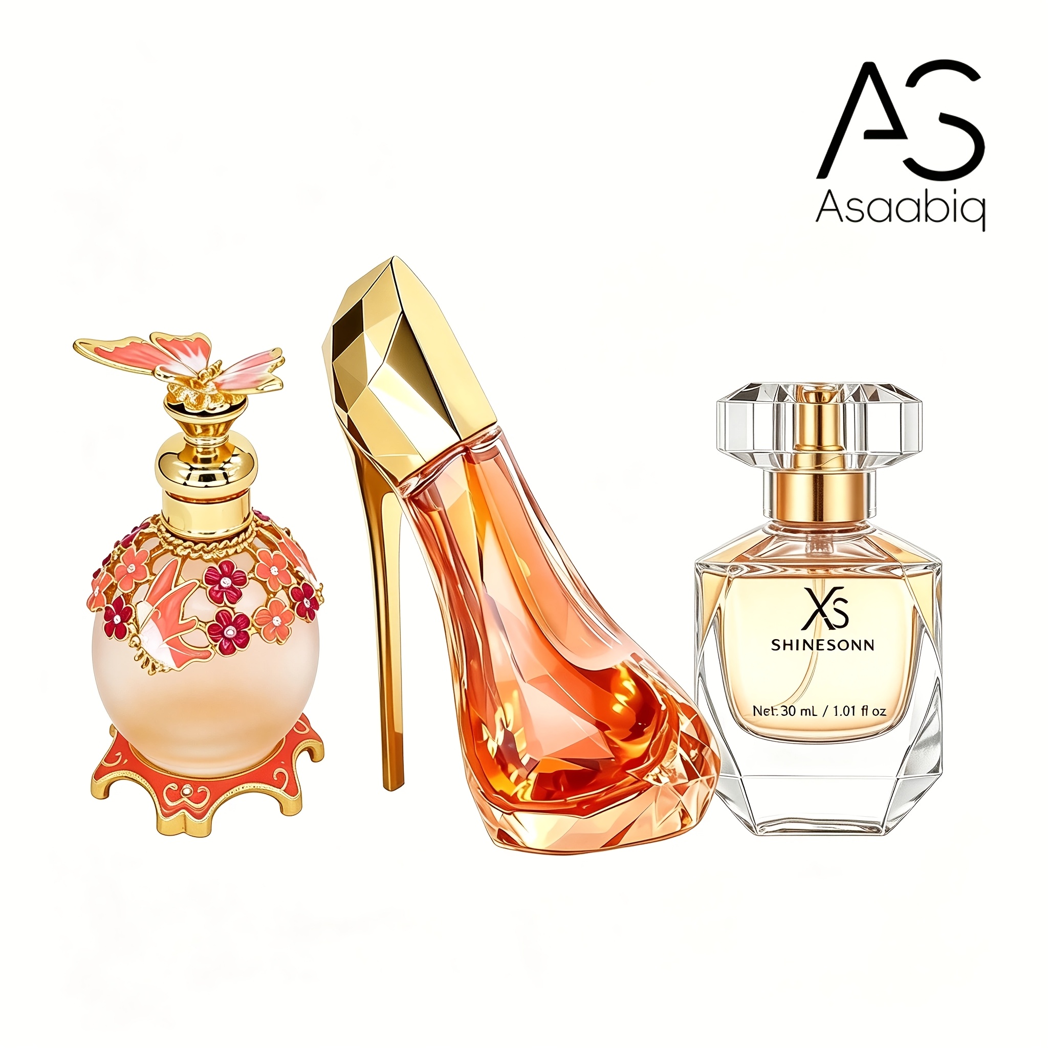 Image of 3pcs Romantic Women's Perfume Set Features 3 Unique Bottles: Carved Design, High-heel And Square Shape. With Floral Fragrance, Suitable For Gifting On Valentine's Day, Christmas New Year