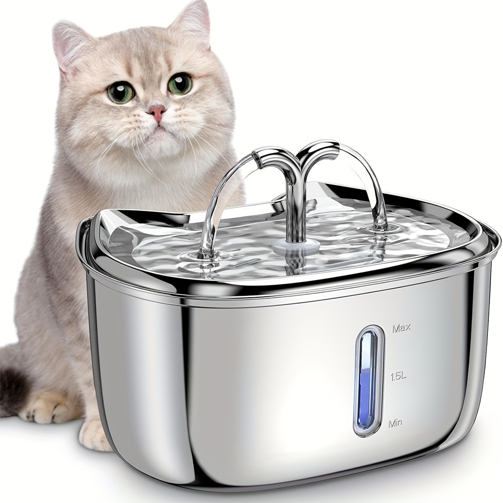 

Cat Water Fountain With Water Level Window, 84oz/2.5l Stainless Steel Cat Water Fountain With 3 Replacement Filters, Pet Water Fountain For Multiple Pets , Without Battery