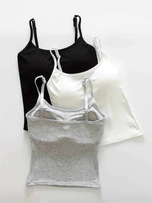 3pcs 여성용 캐미솔 레귤러 조끼 패딩 캐주얼 올매치 란제리 여성용 멀티피스 세트 멀티 컬러 조합 조끼 여름