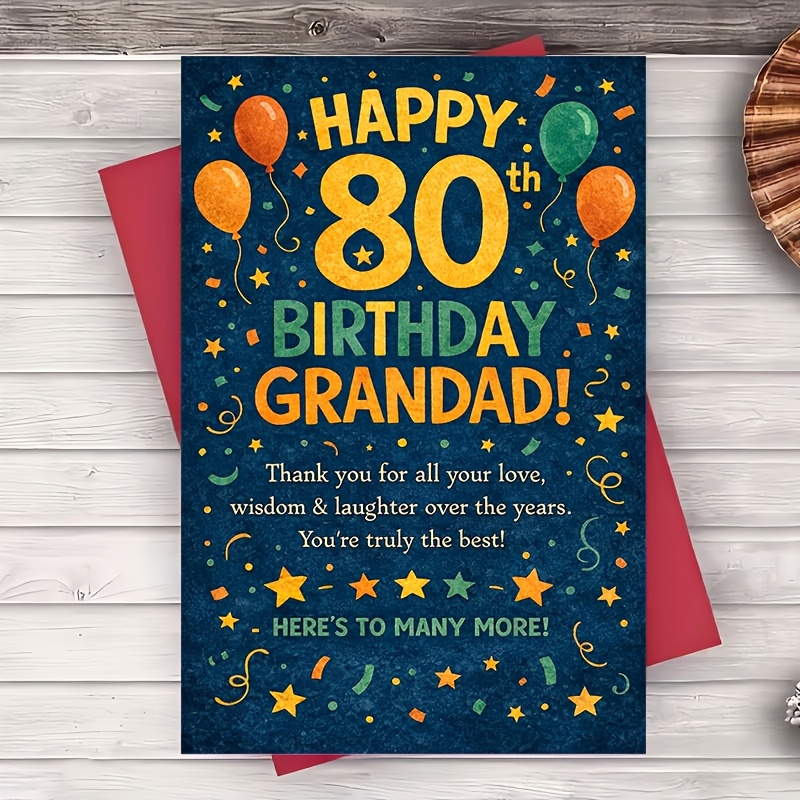 TEMU 1 Envelope And 1 Greeting Card80th Birthday Card For Grandad Festive 2d Greeting Card For Grandpa From Party Celebration Card Greeting Card