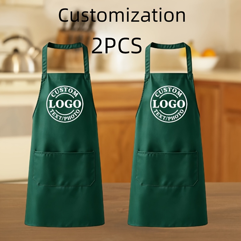 TEMU 2pcs Customizable Aprons - Personalized Chef, Bbq, Gardening, Diy Aprons With Logo/text/pattern Customization - Durable And Easy To Clean,
