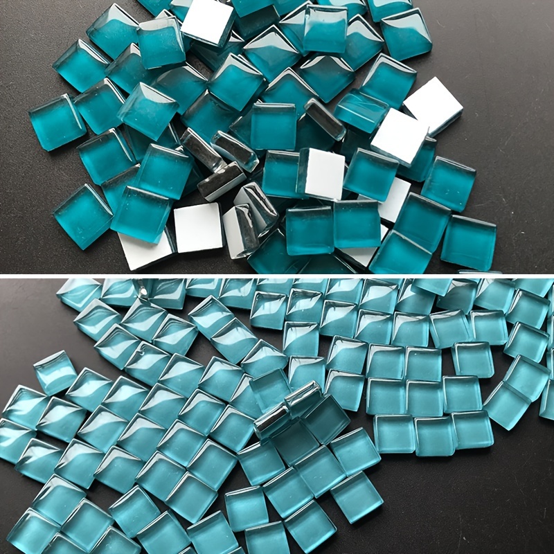 

105pcs Teal Blue Glass Mosaic Tiles For Crafts, Square 10mm Diy Stained Glass Chips, Creative Art Supplies For Picture Frames, Coasters, Wall Decor, Jewelry Boxes & Mosaic Projects