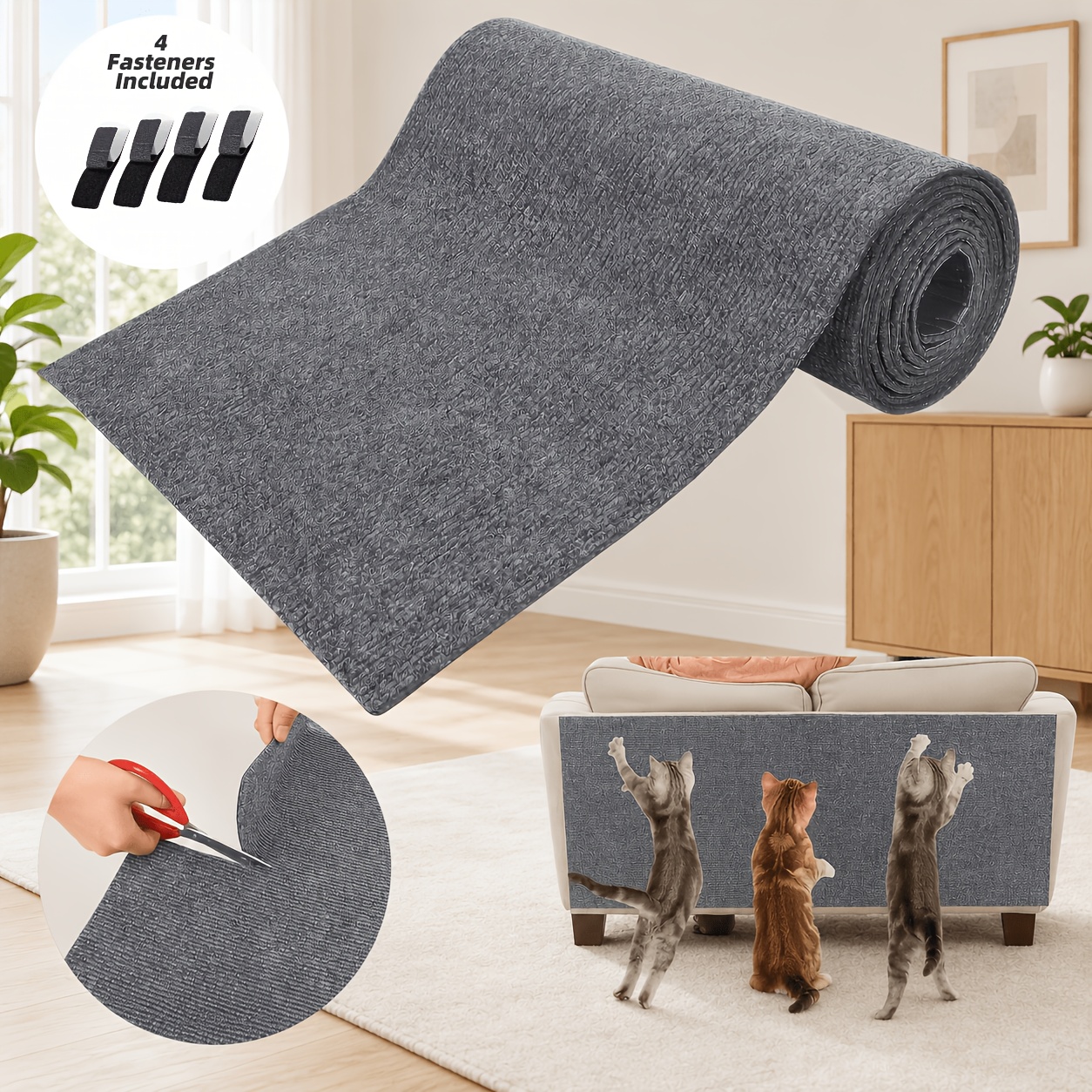 TEMU 4pcs Reinforced Stickers + 30*100cm Self-adhesive Cat Scratching Mat, Residue-free Removable, Scratch-resistant Surface, Durable Polyester Felt,