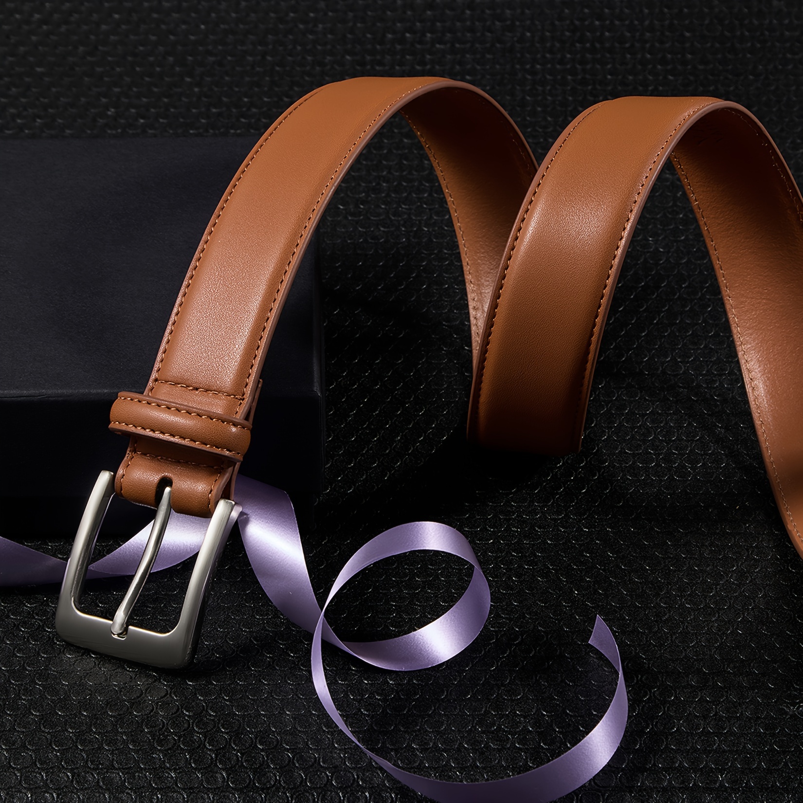 formal dress style for big tummy Douglas Men's Leather Dress Belt with Double Keepers 44 / Cognac main image 1