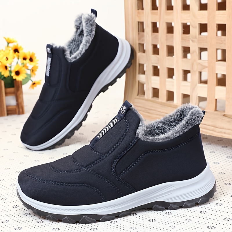 winter mens large size outdoor short boots fleece lined warm non slip pvc sole round toe design black casual hiking shoes suitable for all   Product details 9