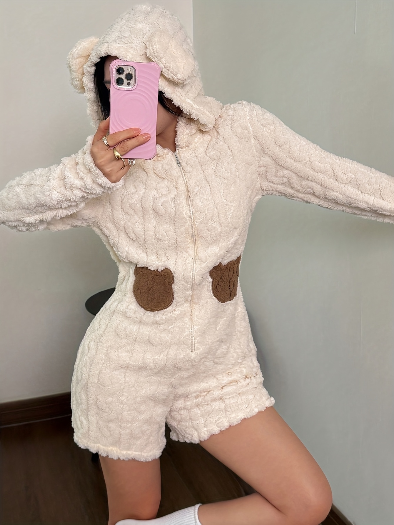 Buy COZYPOIN Womens Fleece Onesies Pajamas Fuzzy Sherpa Adult Hooded One  Piece Onesie Winter Romper Flannel Loungewear Sleepwear, Beige, Small at  Amazon.in Women Teddy Fleece Zip Up One Piece Hooded Pajamas Cozy Sleepwear