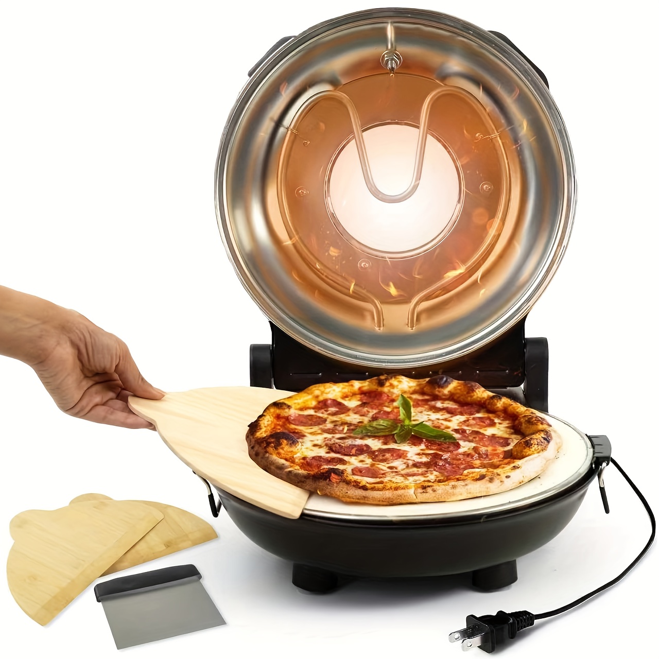 TEMU 12-inch Electric Pizza Oven With Ceramic Stone - 800f Fast-heating Countertop Oven, Energy- For Parties & Gift-. Compact Pizza Maker For