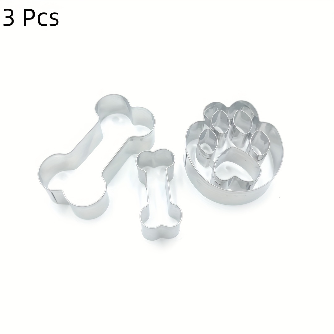 Image of 3pcs Cartoon Three-dimensional And Bone Biscuit Cutter, Biscuit Baking Mold, Kitchen Fun Baking Tool, Pet Theme Stainless Steel Biscuit Cake Printing Mold, Suitable For Holidays
