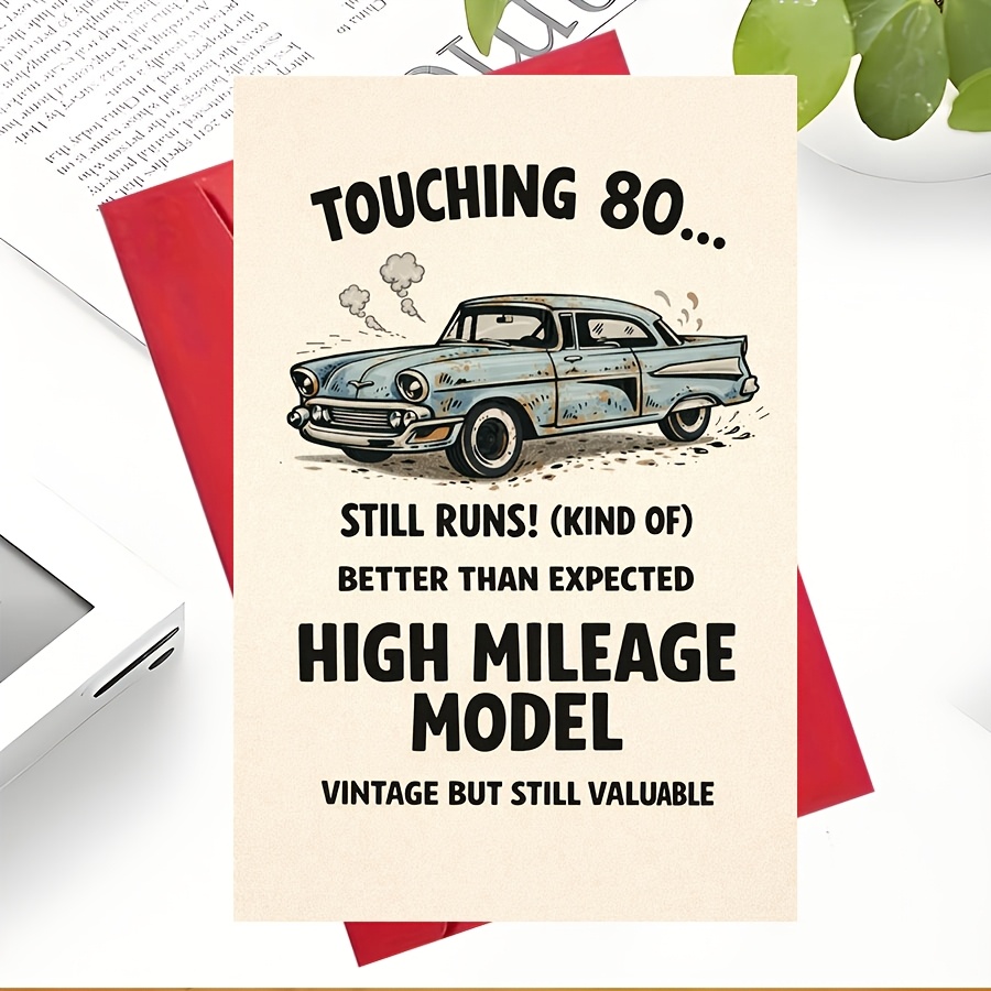 TEMU A Humorous 80th Birthday Card Featuring A Vintage , Perfect For Celebrating A Milestone With Dad, Grandpa, Husband, Or . Great Quality For A Fun