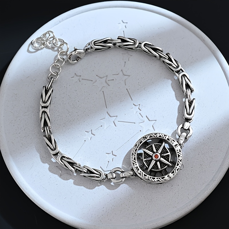 Image of 1 Trendy Fashion S925 925 Silver Bracelet, With An -pointed Star Compass Pendant, Suitable For Daily Wear And Parties, The For Holiday Gifts