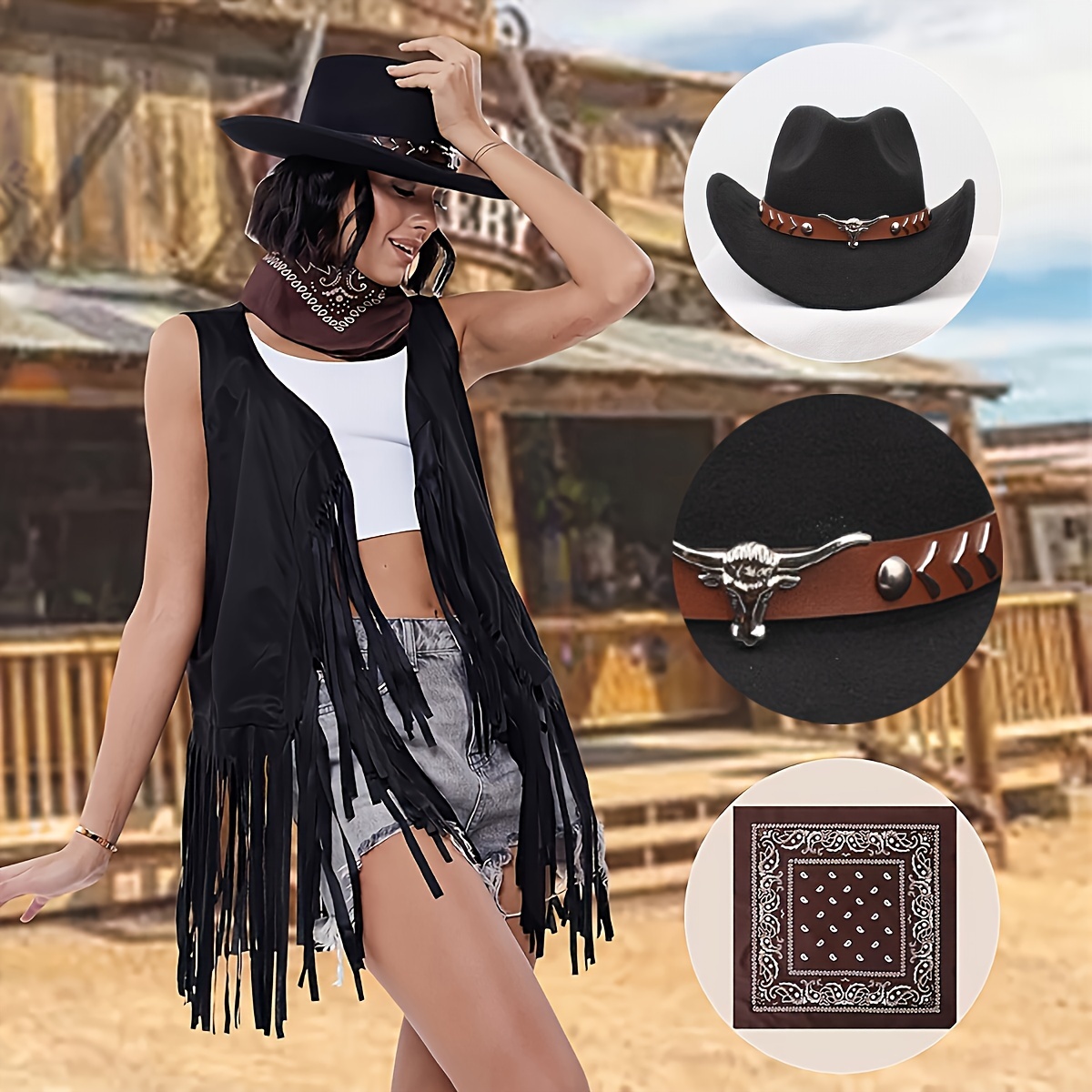 women's western cowboy costume set cowgirl hat Temu South Africa