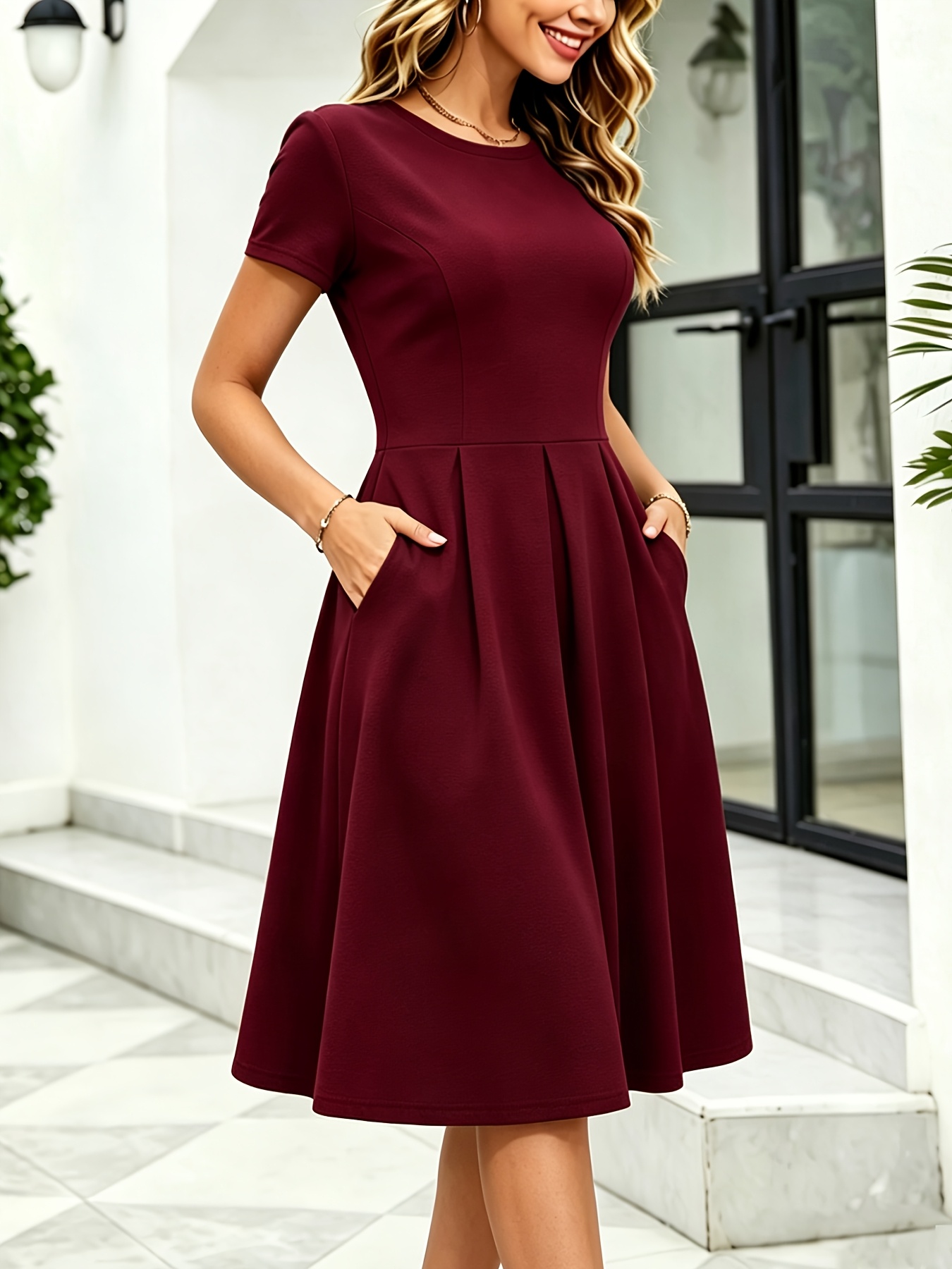 casual knee length red dress dresses sold on Temu United States LC_Cowl Neck