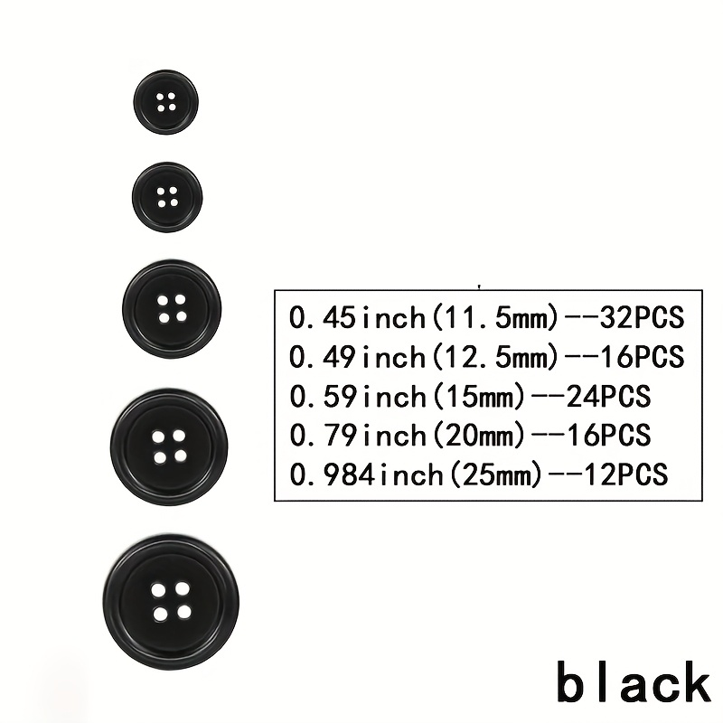 Image of 100pcs Black Resin Sewing Buttons, 4-hole Craft Suit Shirt Buttons, 5 Sizes, Round Mixed, White Suitable For Clothing Sewing, And Holiday Decor Art, Crafts And Sewing Supplies