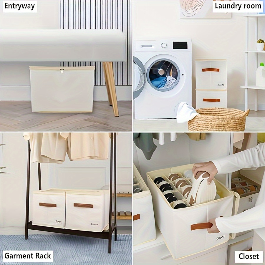 1pz scatola organizzatrice per scarpe pieghevole con     – soluzione compatta per scarpe, materiale sintetico beige, lavaggio a   o pulizia  , design   per armadio o guardaroba, organizzatore per scarpe impilabile | soluzione per conservazione scarpe |    , organizzatore per scarpe