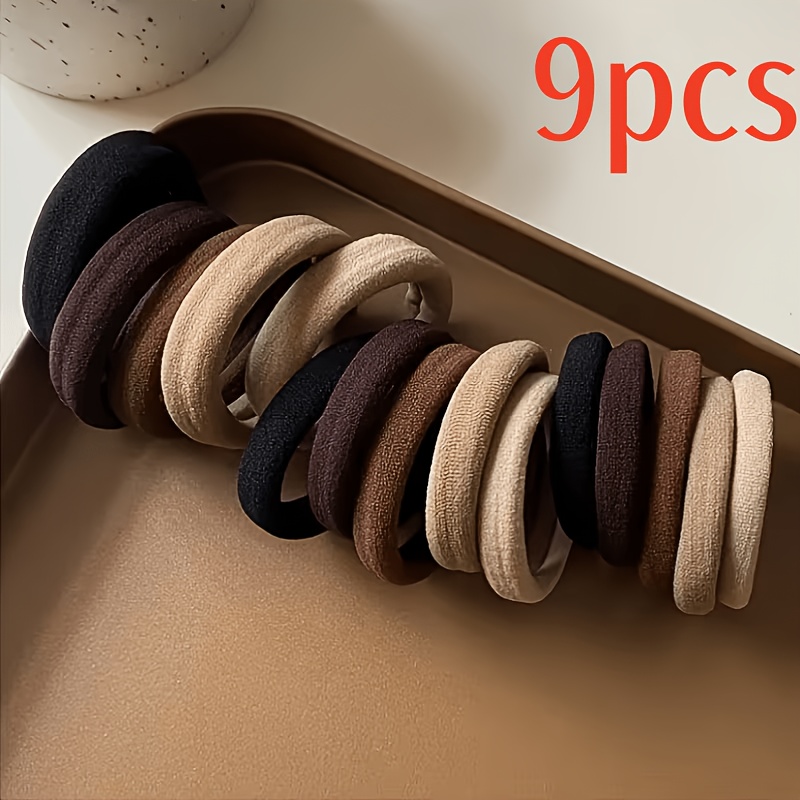 TEMU 9pcs Solid Color Elastic Hair Ties, High Elasticity Hair Bands, Fashionable And Easy, Ponytail Holders, Suitable For Women' And Casual Use, Gift