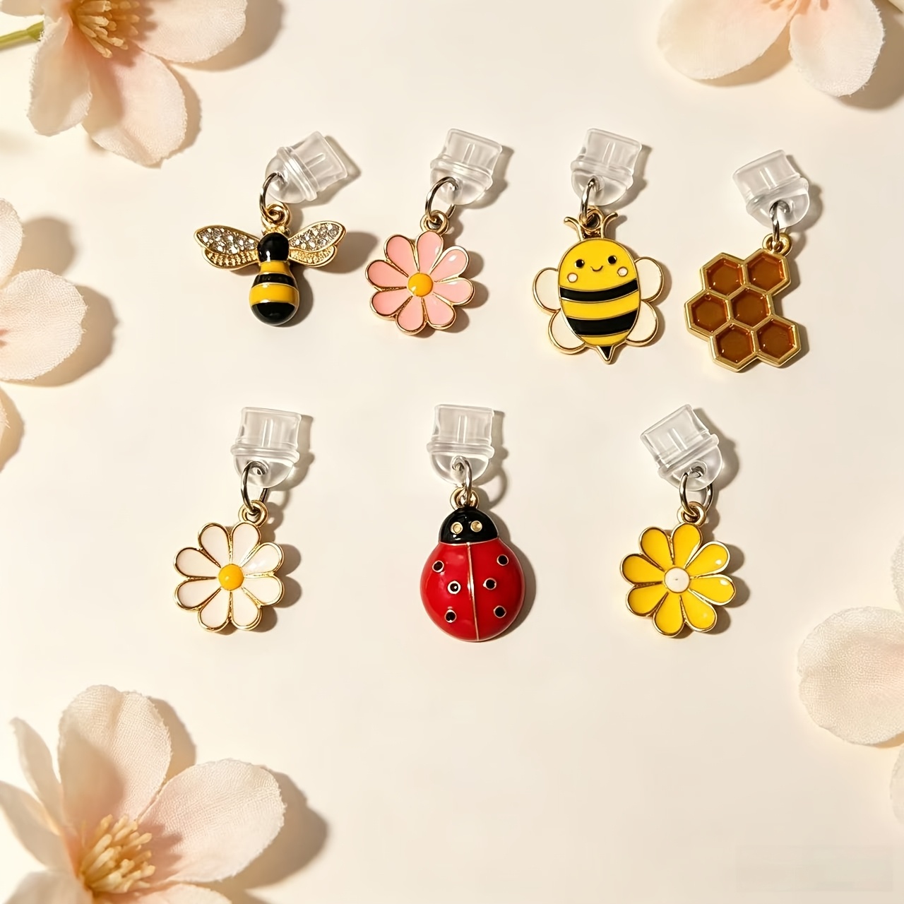 TEMU 7pcs anti-poussière pour téléphone de marguerite/abeille/panier à miel/coccinelle, magnifiques et élégantes, barrière anti-poussière et