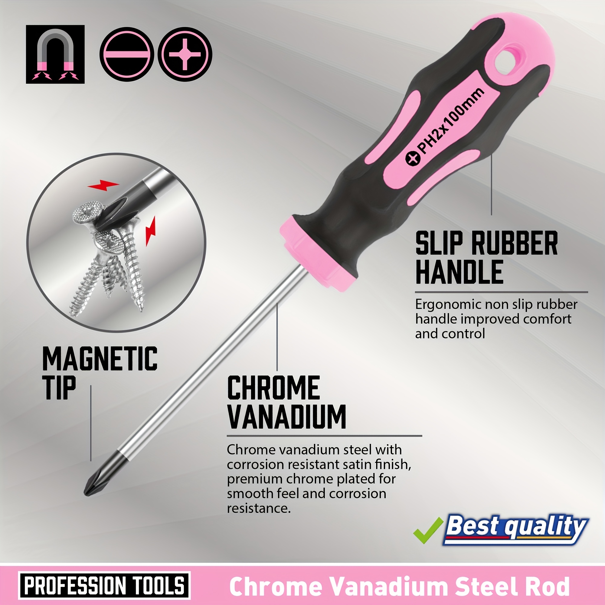1 set of magnetic screwdrivers 5 cross and 5 slotted professional buffer handle screwdrivers and   screwdrivers pink Product details 3