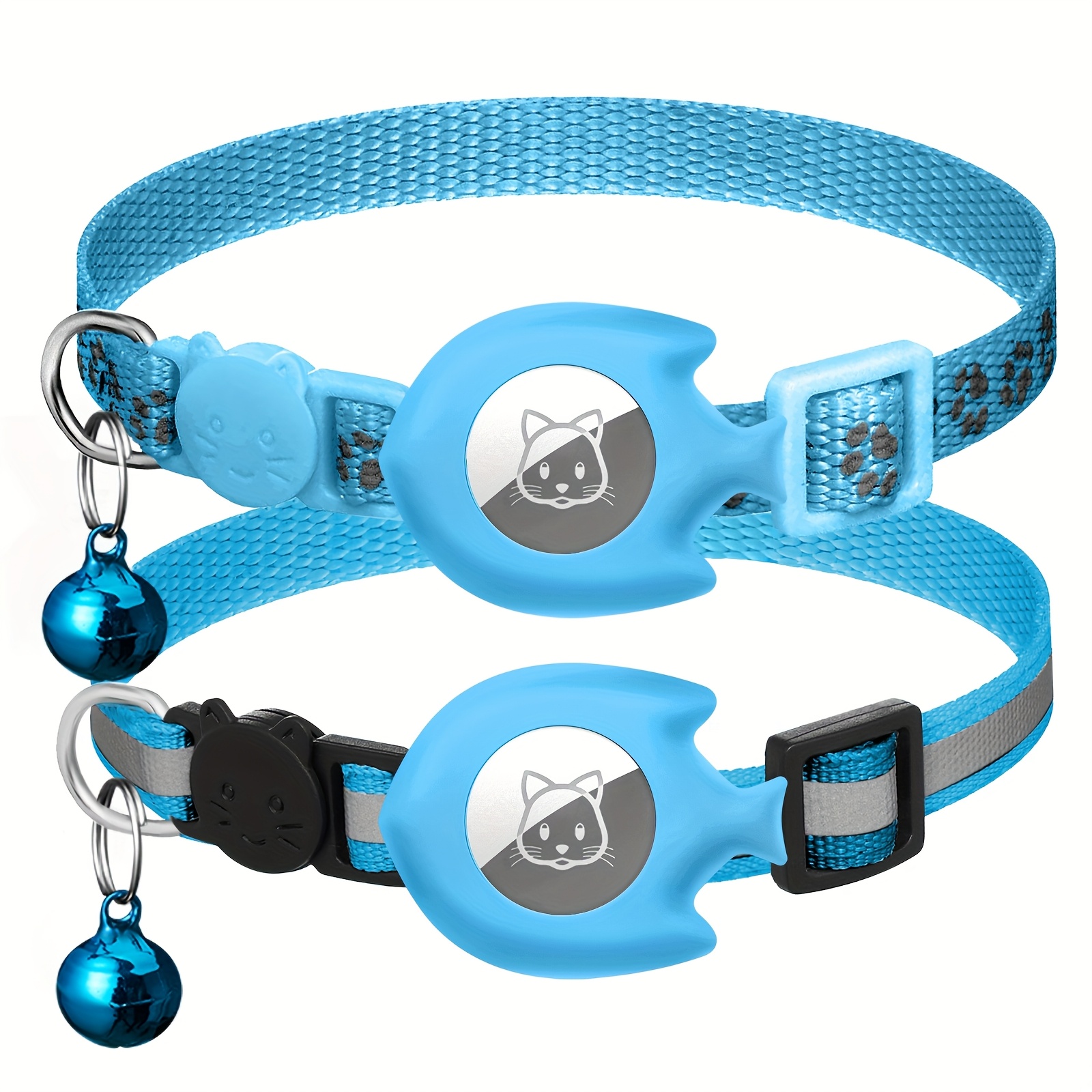 2pcs Cute Cat Collars, Fish-Shaped Holder Suitable for Airtag, Reflective, Breakaway, with Bell, Adjustable 17.78-30.48 cm, Safety Buckle, with Cat Collar Holder for Girl Boy Cats Pet Supplies, Gifts (Without Airtag), Without Battery - Image 7