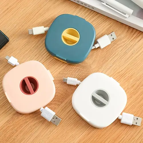 2pcs Mobile Phone Data Cable Rotatable Earphone Winder Charger Wire Storage  Box Automatic Usb Cord Holder Reel Hubs Cables Organizer, Find Great Deals